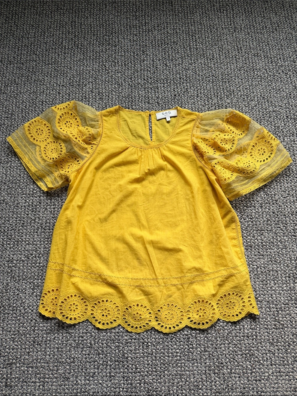 Sea Yellow Eyelet Puff Sleeve Top